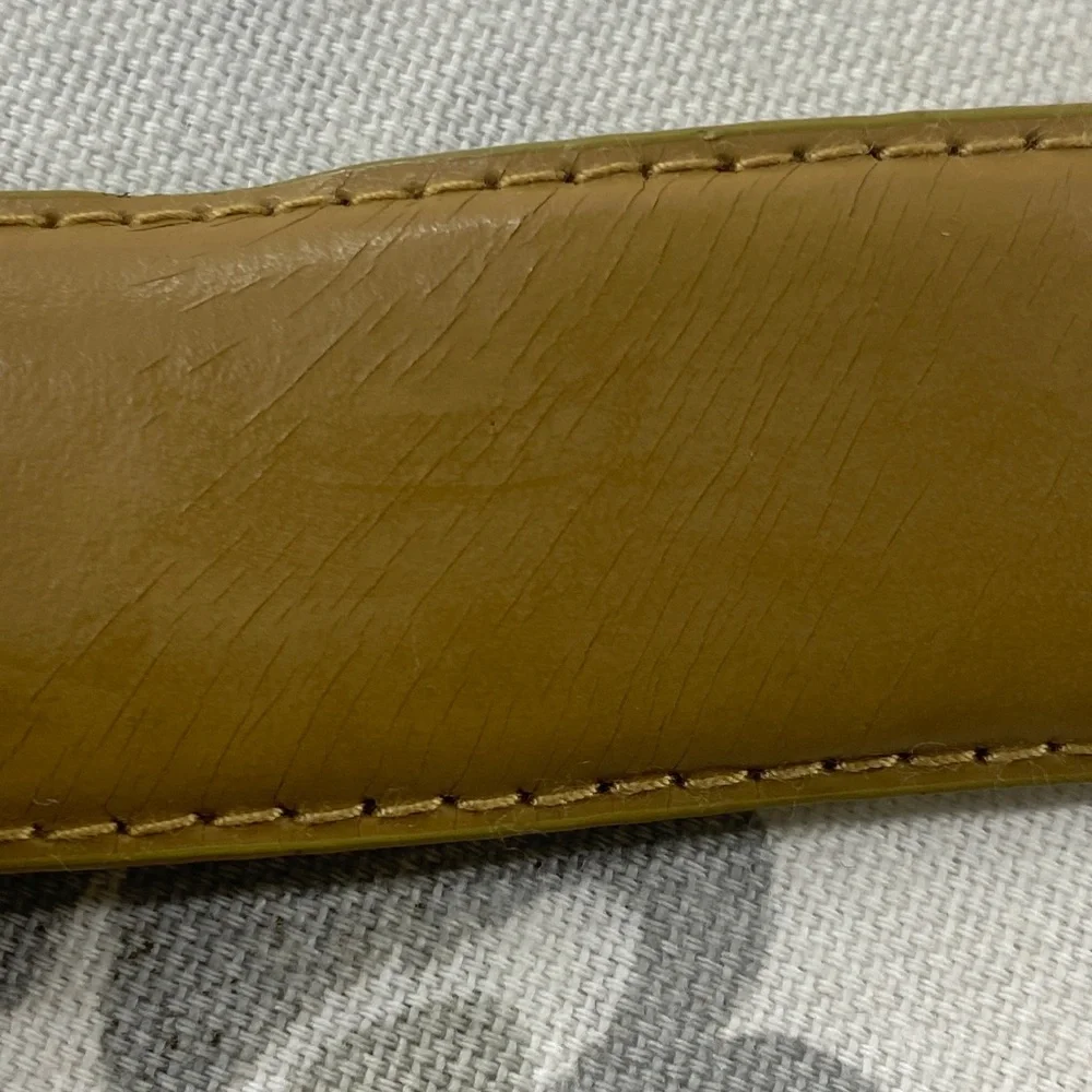 LIZ CLAIBORNE Vintage Leather Belt Taupe Gold Brass Buckle  Preppy Prep‎
